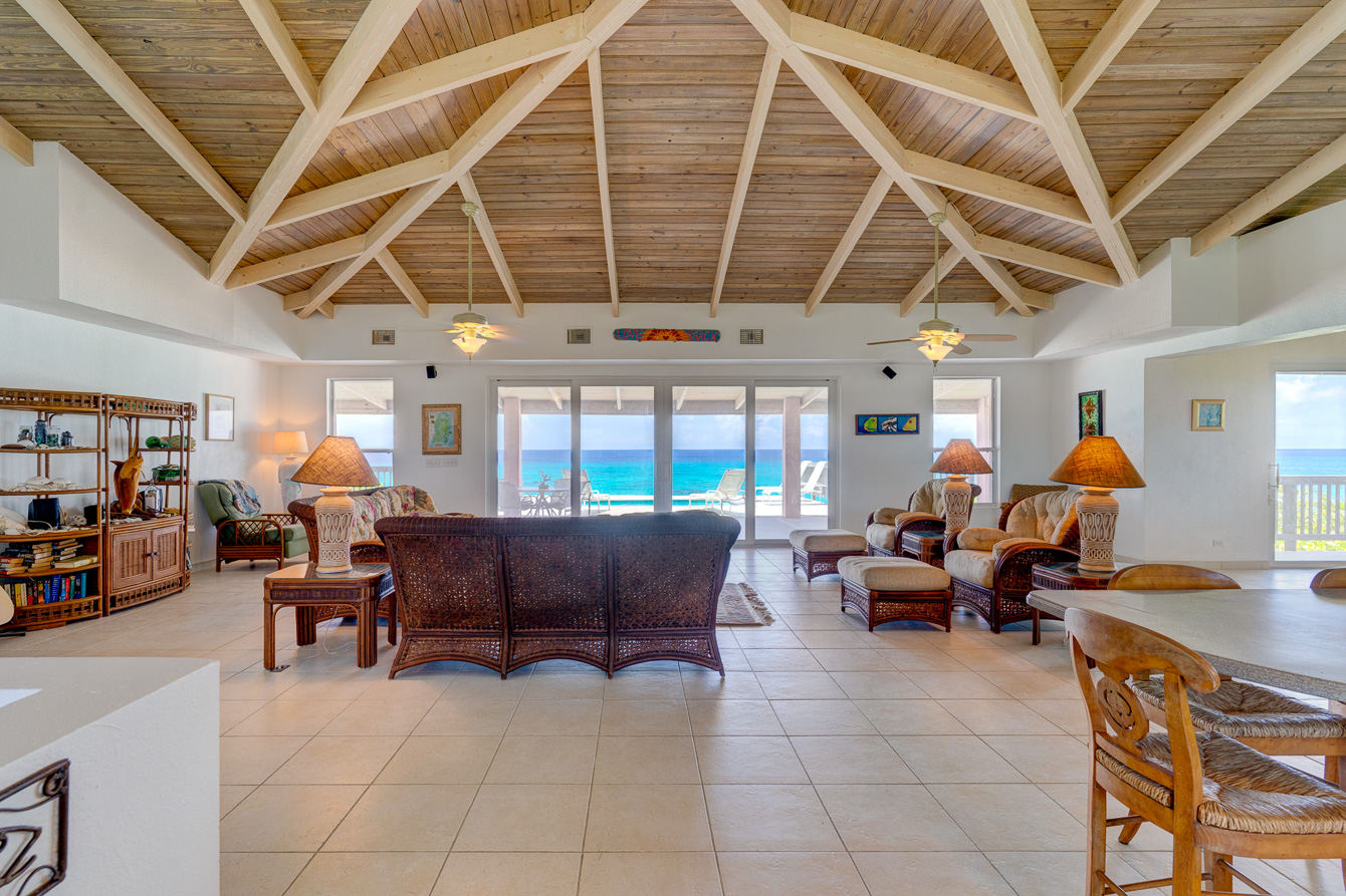 The livingroom at The Family Beach House on San Salvador